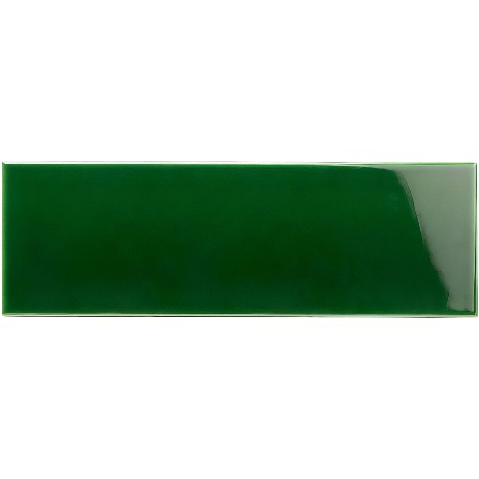 Victorian green large brick tile in glossy emerald green with a smooth reflective rectangular surface