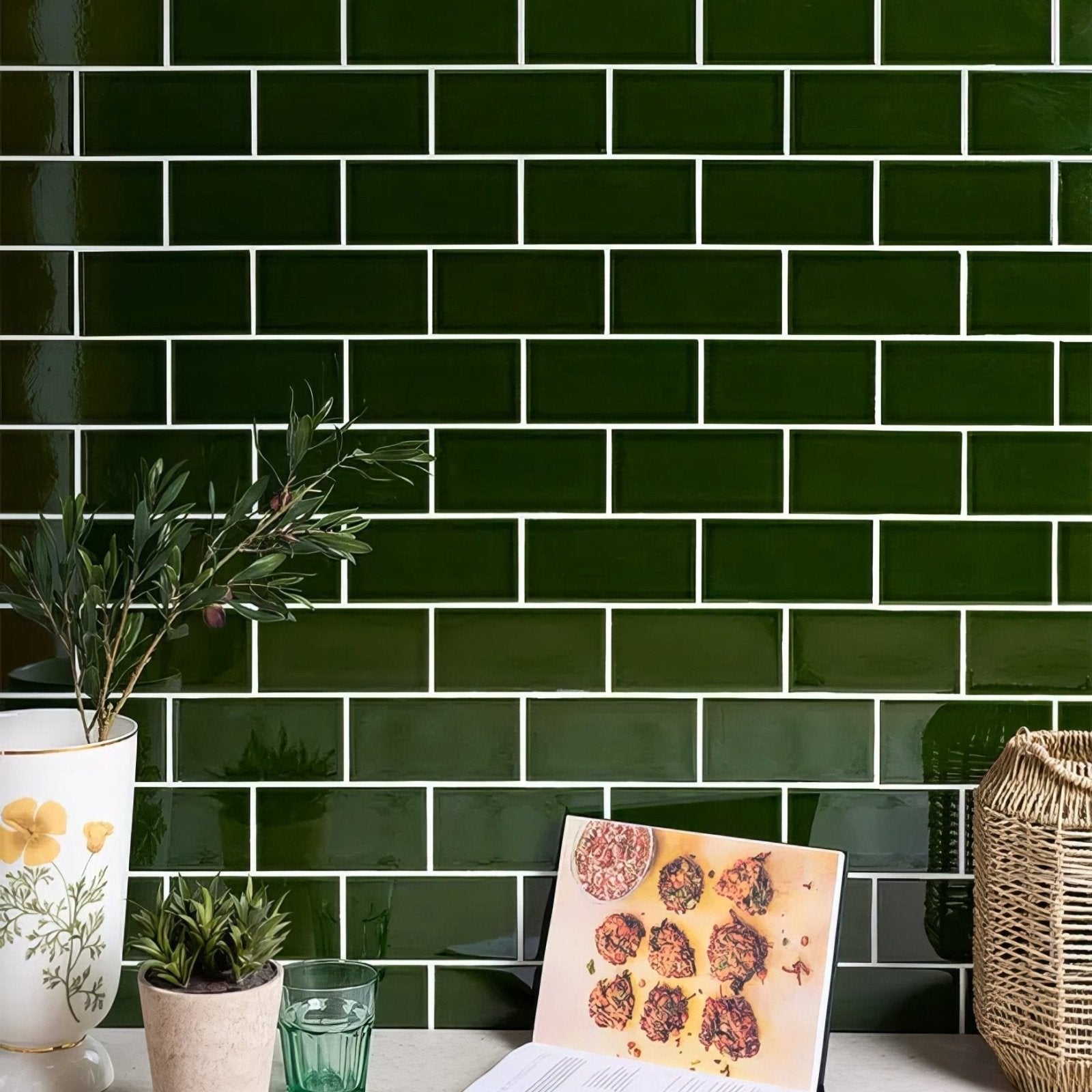 Victorian Style™ Wall Ceramic Olive Green Metro Crackle Glaze