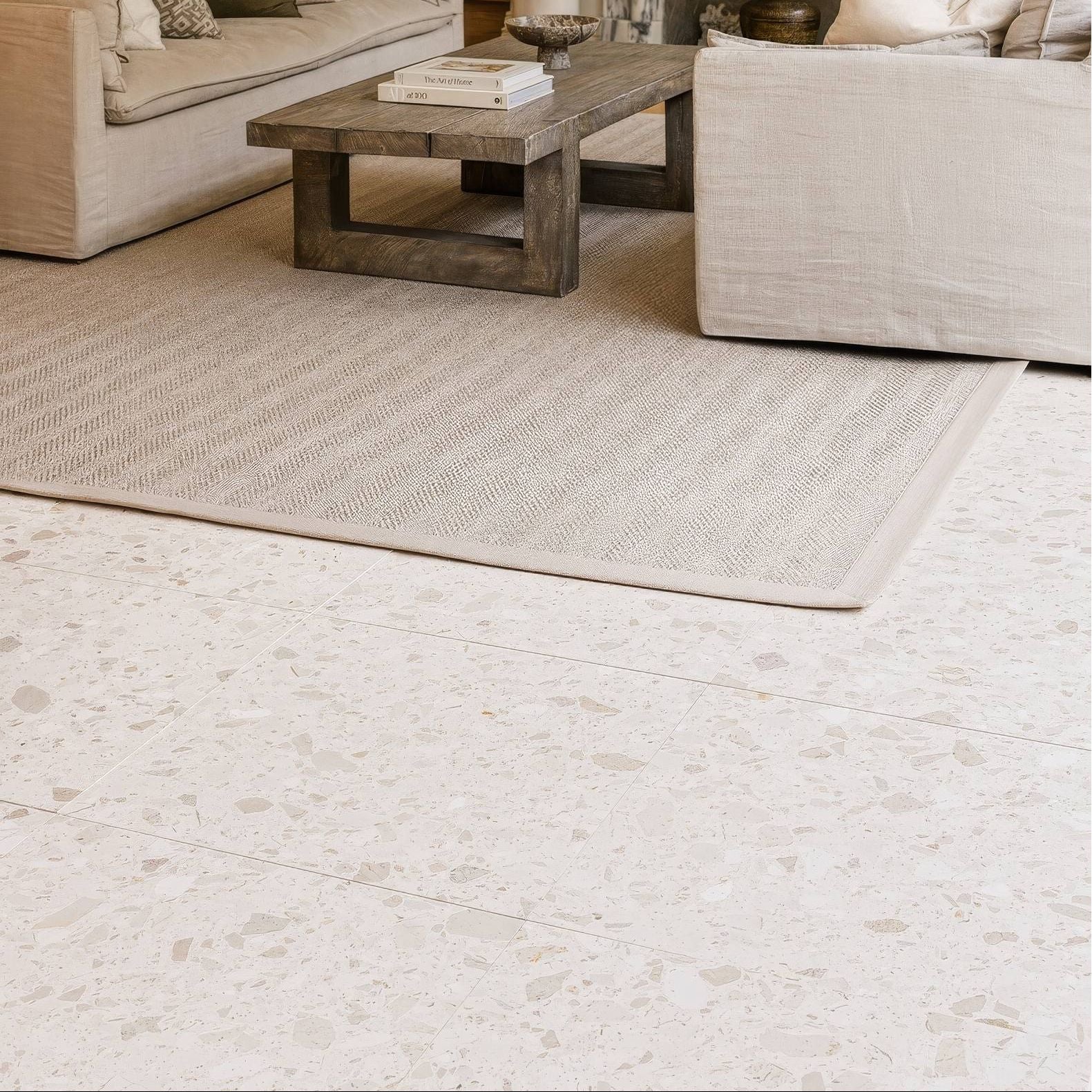 Beige rialto terrazzo san michele honed floor tiles with speckled natural stone texture for durable surfaces