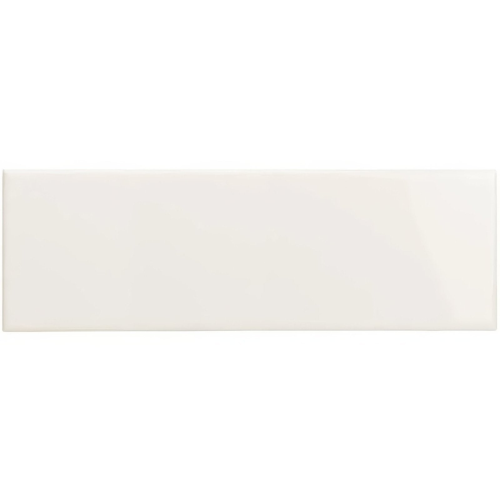A sleek glossy white rectangular vintage white large brick tile with a smooth uniform surface for wall or floor use
