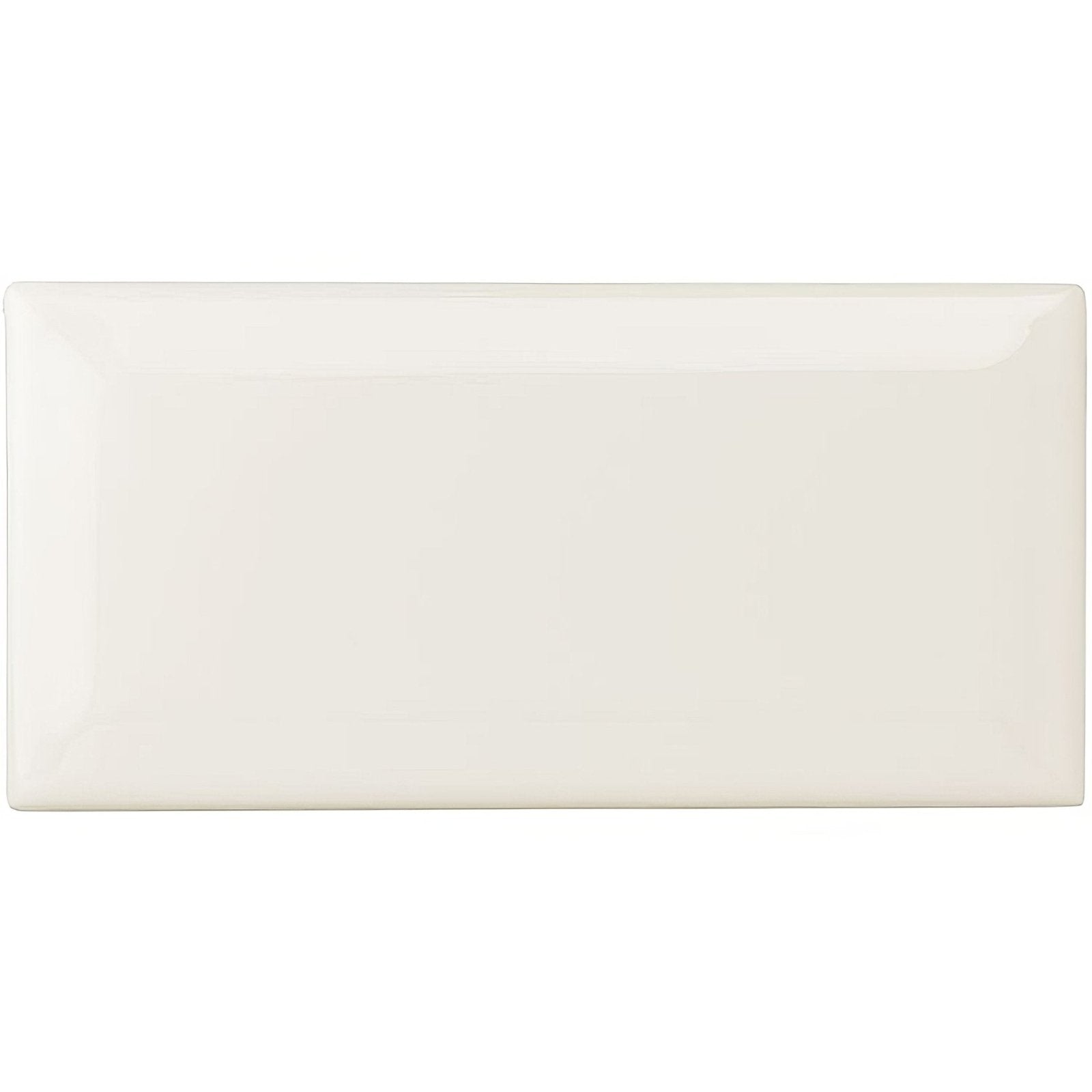 Cream-colored ceramic rectangular serving platter with smooth glossy finish vintage white metro bevelled tile design