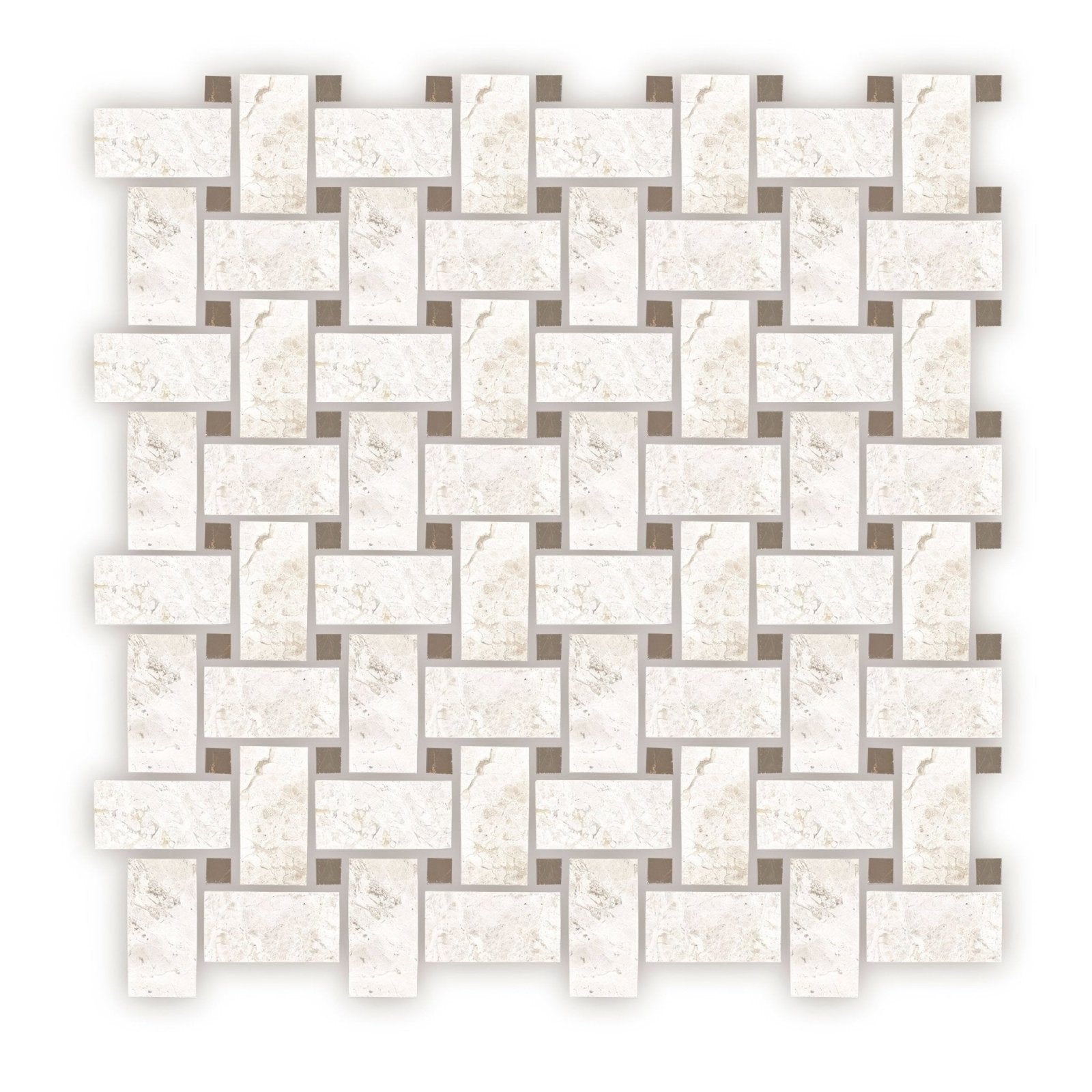 White marble mosaic tile with woven basketweave pattern and subtle gray veining westhampton basketweave mosaic