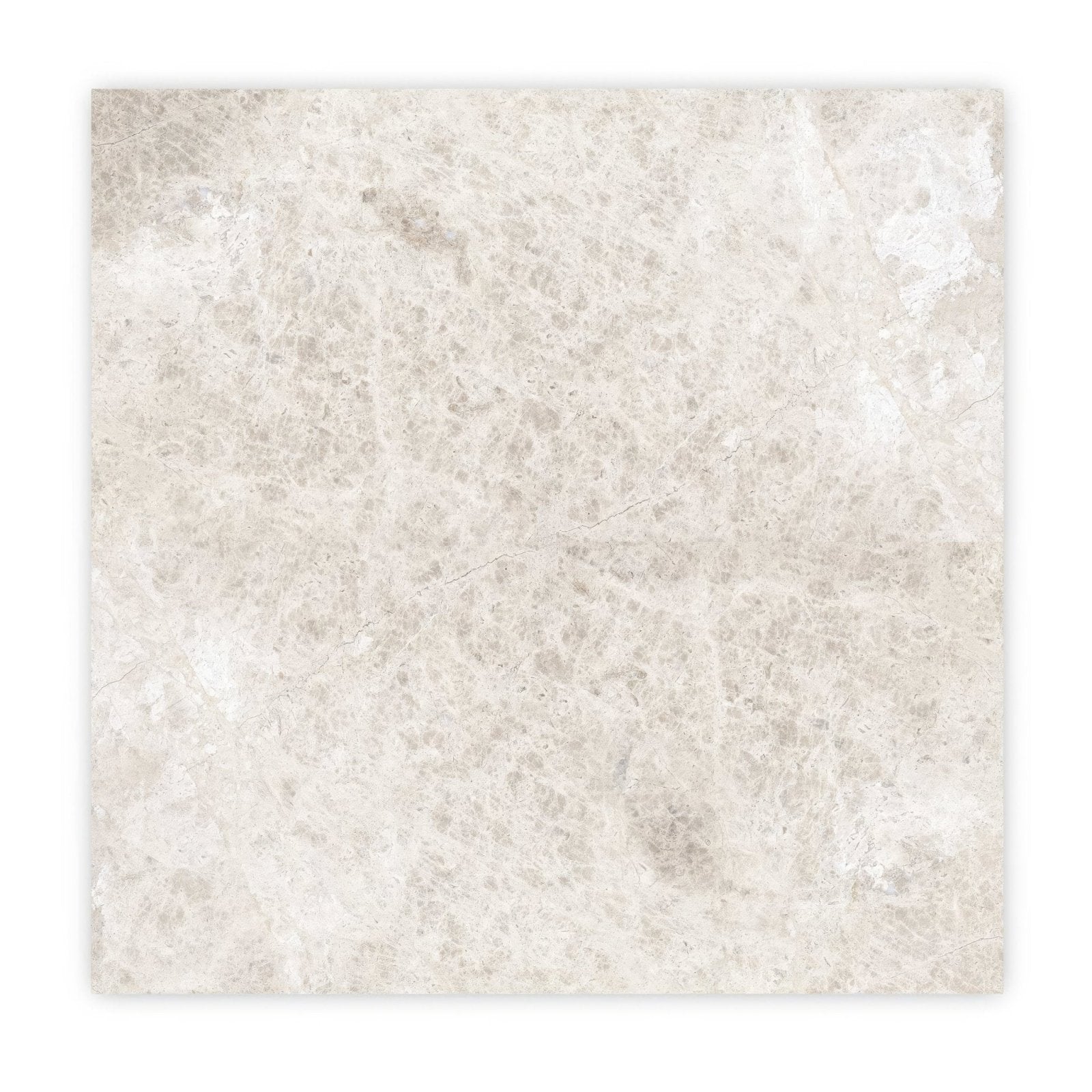 Westhampton diamond sawn edge cream-colored marble tile with subtle gray veining and polished reflective surface 61 x 61cm