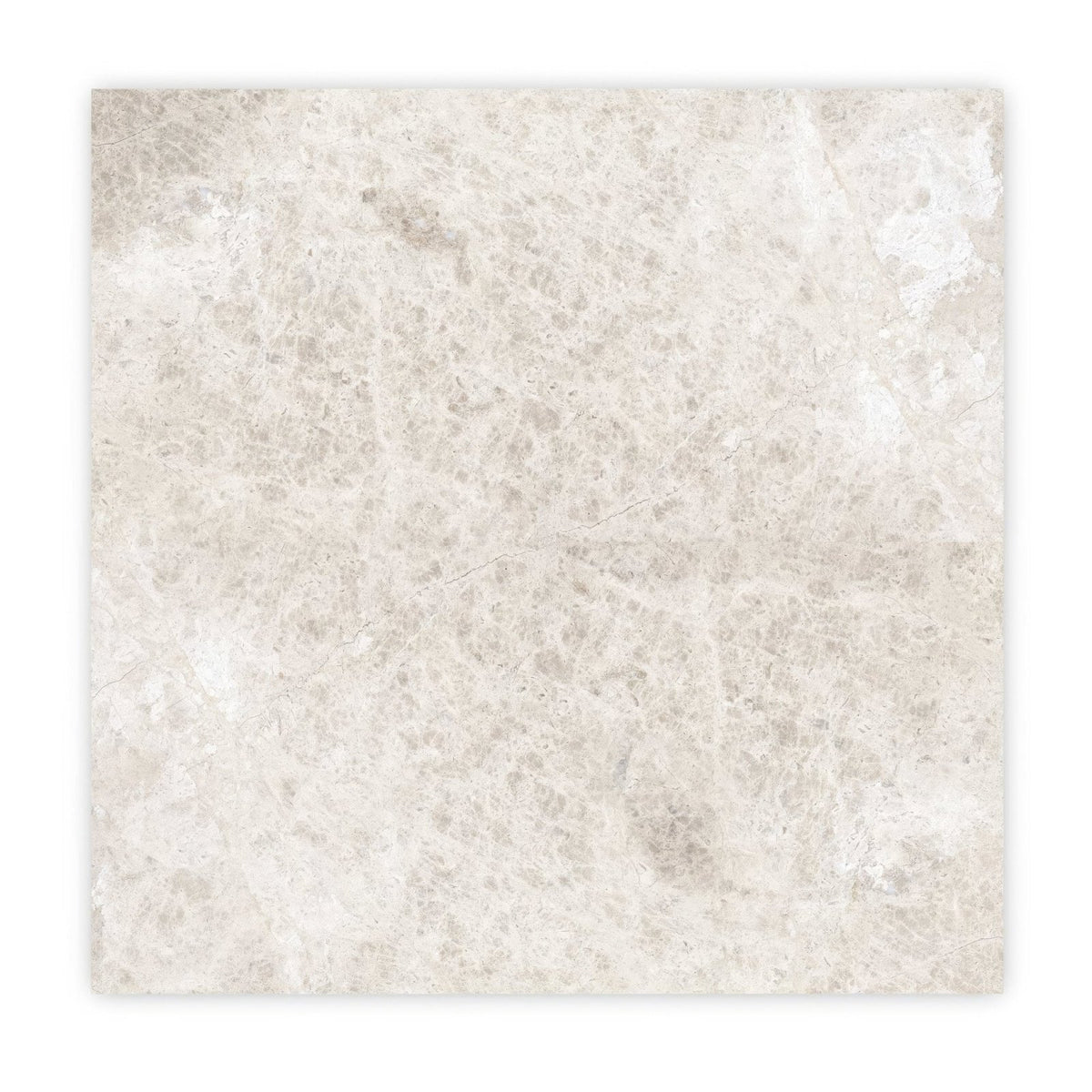 Westhampton diamond sawn edge cream-colored marble tile with subtle gray veining and polished reflective surface 61 x 61cm
