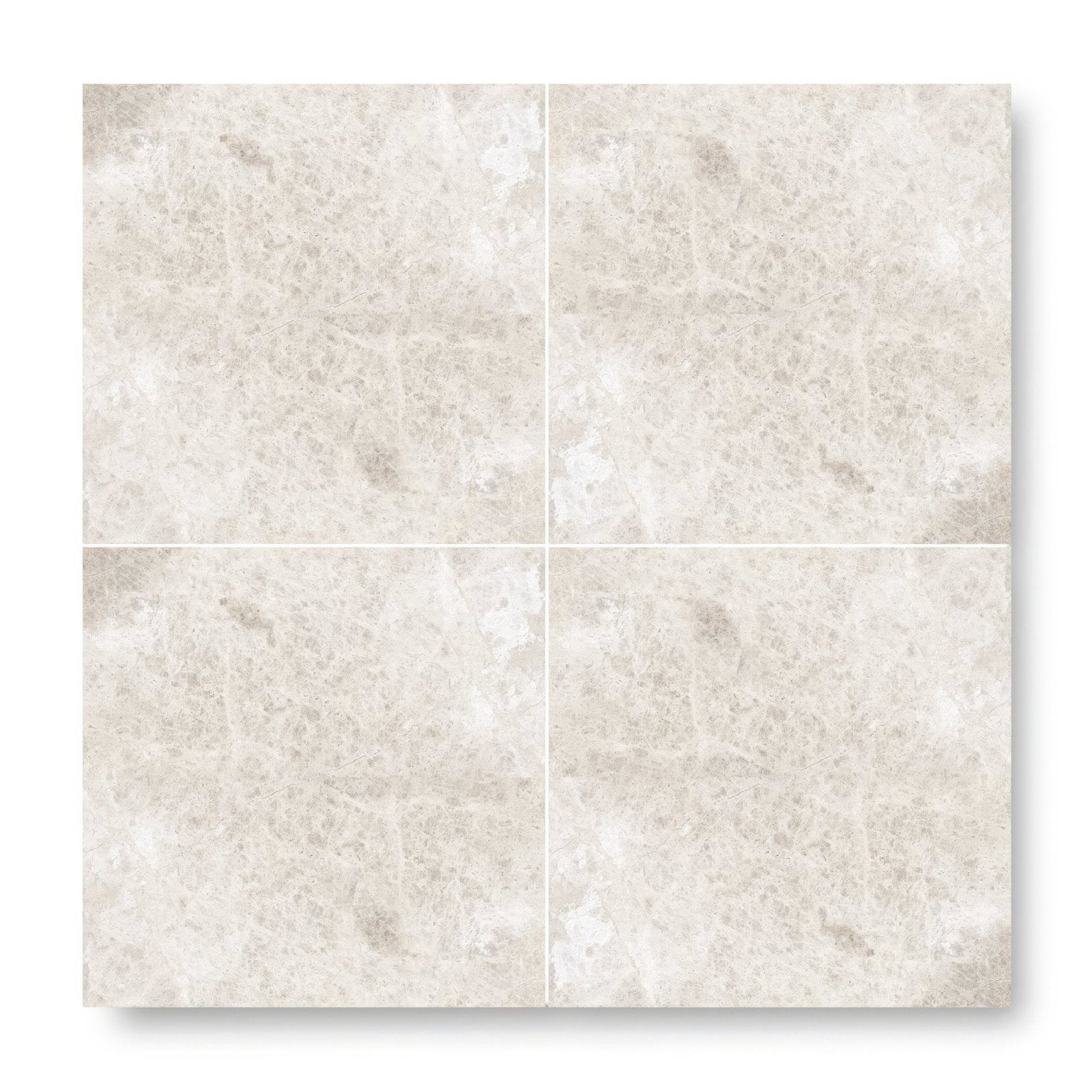 Beige marble-effect square floor tiles with diamond sawn edge arranged in a four-panel grid 61 x 61cm