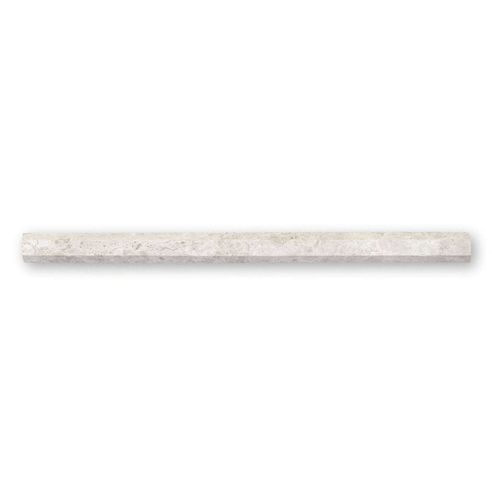 A sleek rectangular white marble tile with subtle gray veining and a polished finish westhampton pencil honed