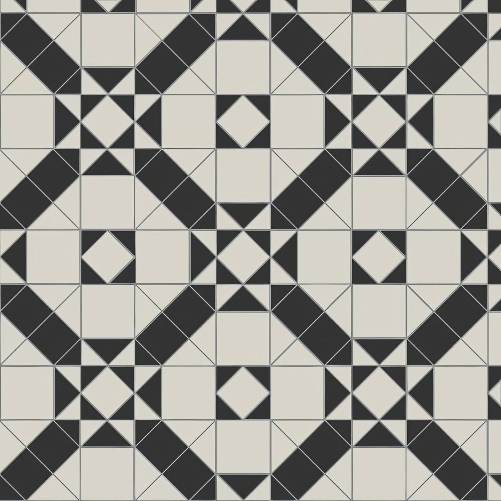 Westminster Black and Dover White floor tile with black and cream geometric pattern for stylish interior flooring