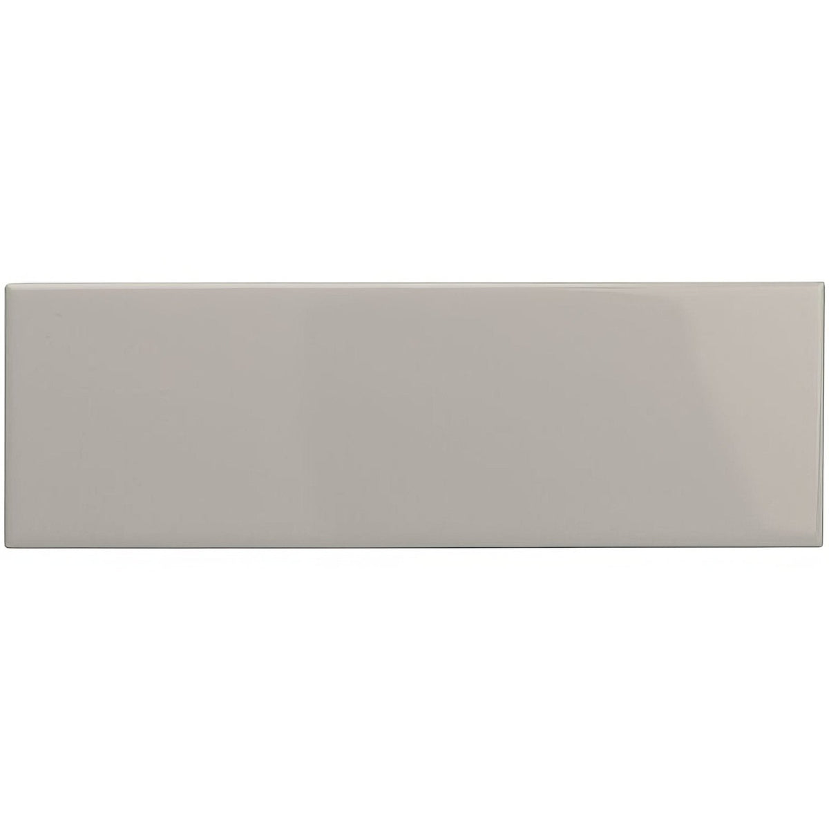 A sleek rectangular ceramic tile called westminster grey large brick with a smooth glossy gray finish