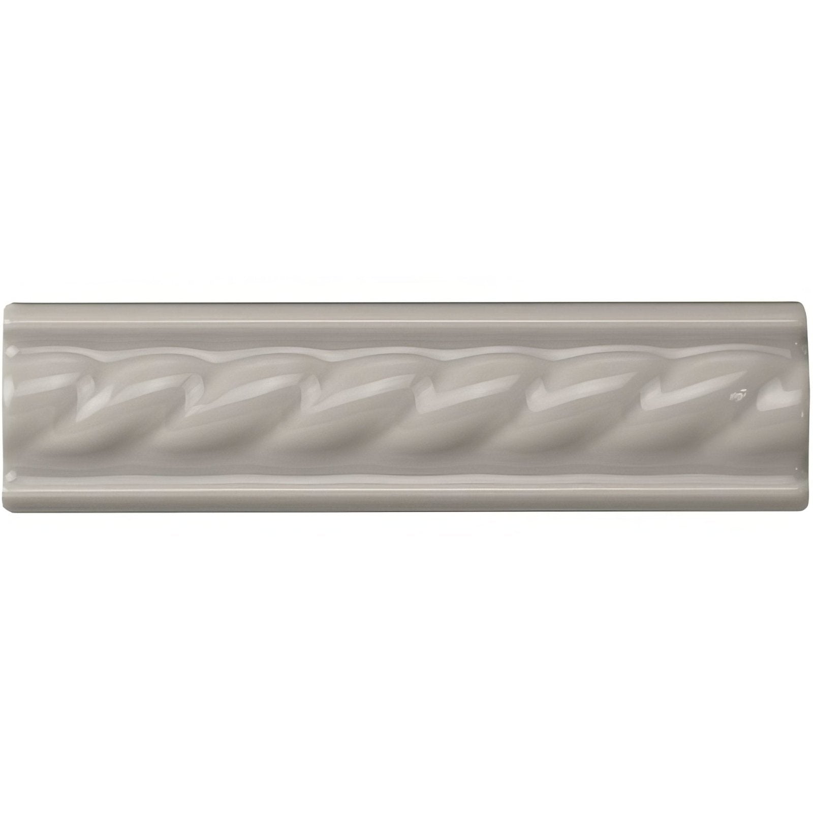 A sleek off-white ceramic tile with a glossy finish and twisted rope design in Westminster Grey Rope Moulding style