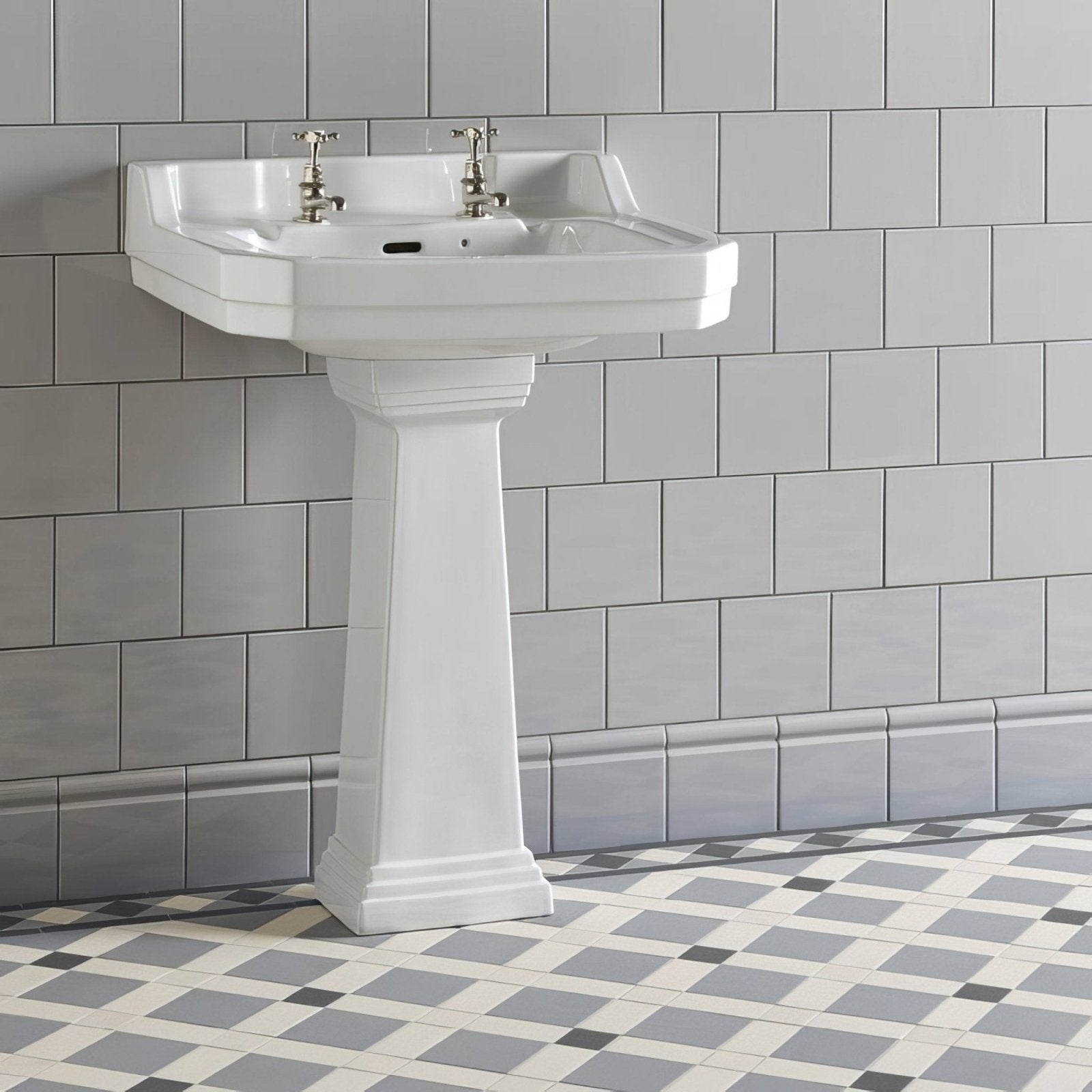 Westminster Grey Skirting Tile in a bathroom setting
