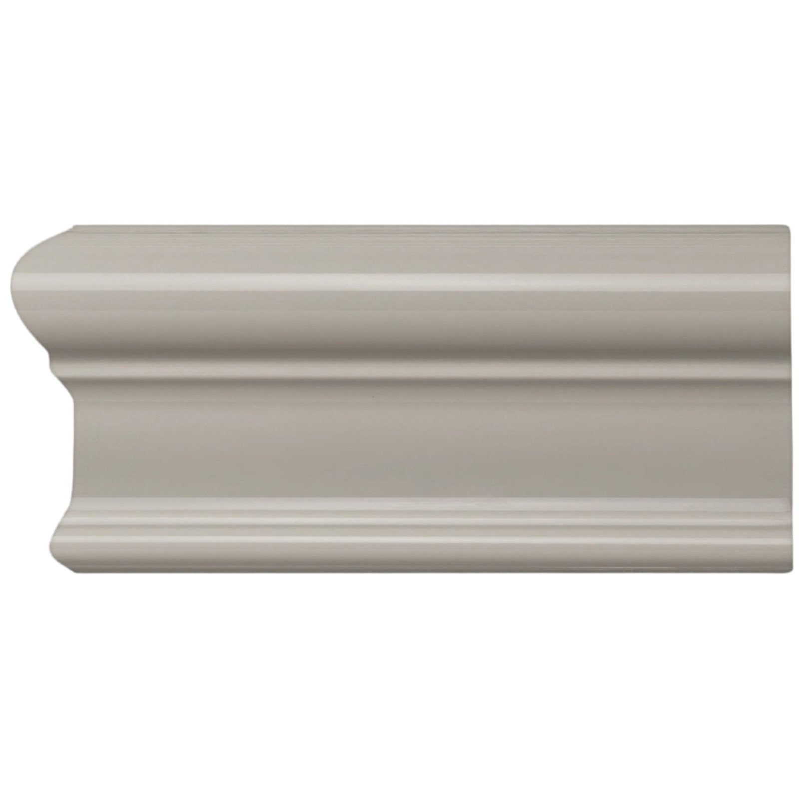 Beige painted wood crown molding with classic profile and smooth finish in westminster grey victoria left corner design