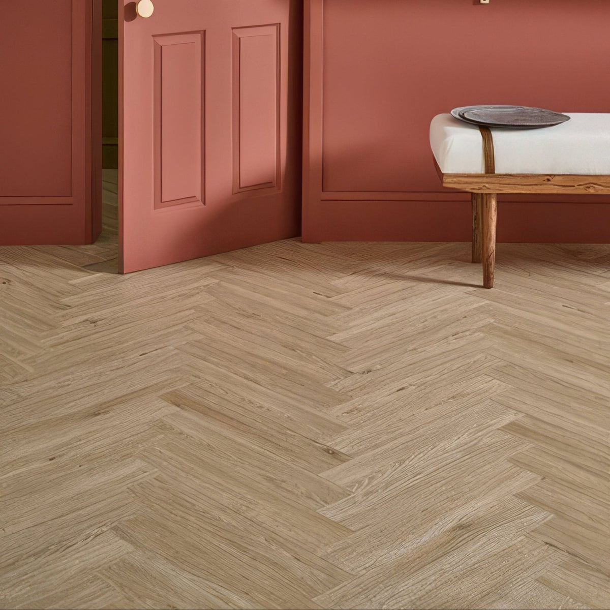 Weymouth almond oak herringbone light oak hardwood flooring with a classic herringbone pattern for interior use