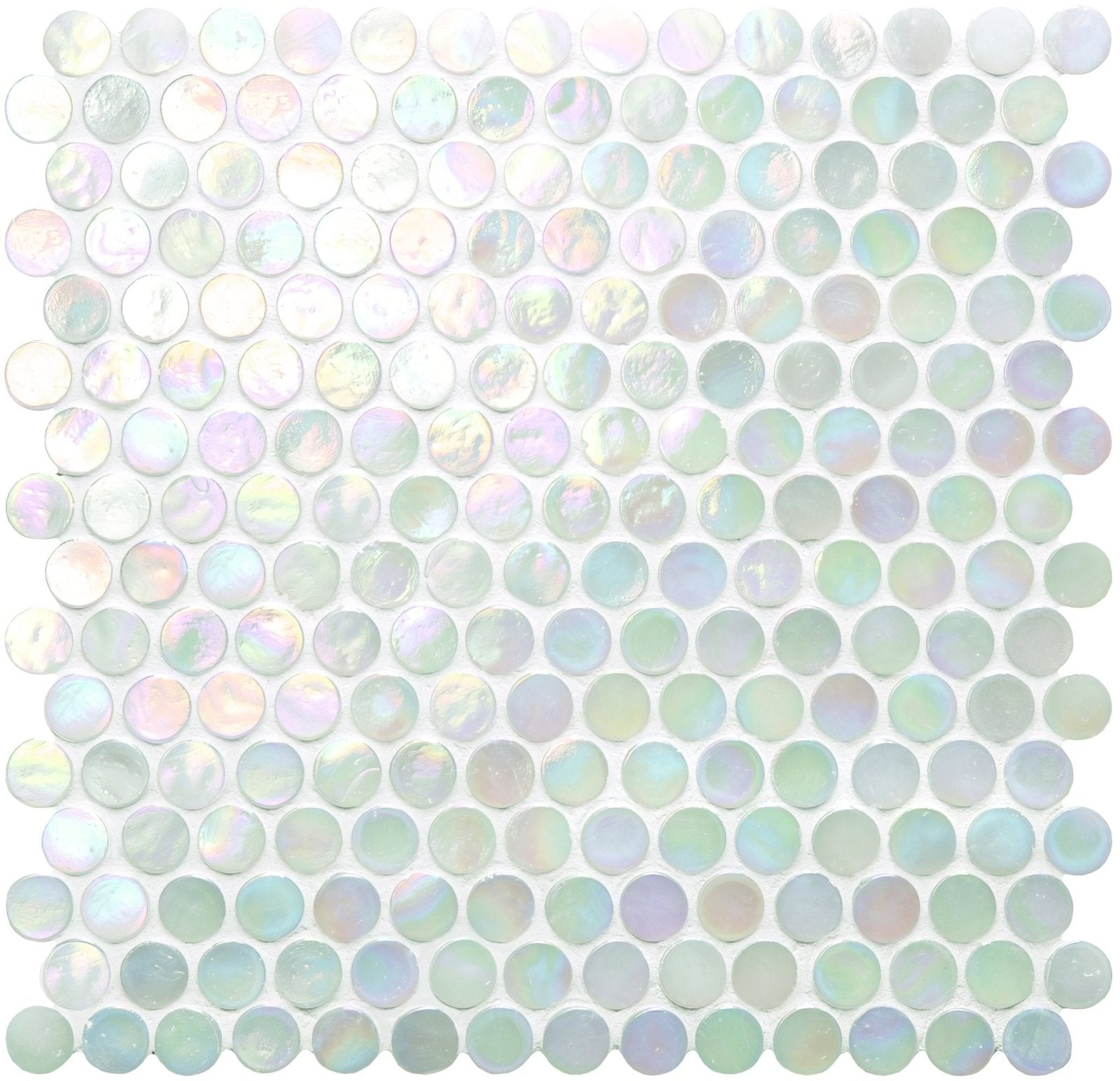 White Lady Iridescent Round Glass Mosaic
