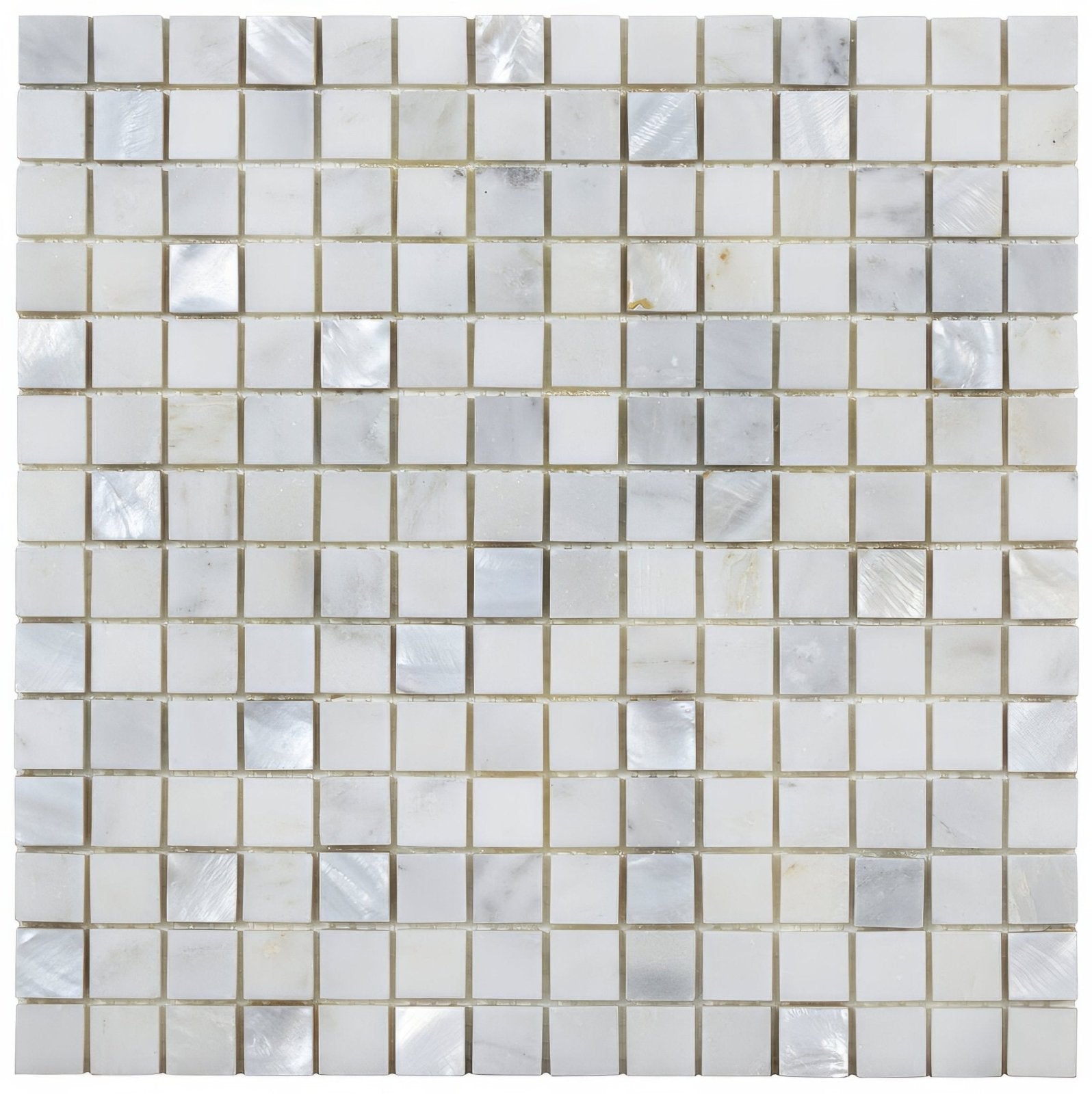 White Marble & Mother of Pearl Mosaic 2 x 2cm
