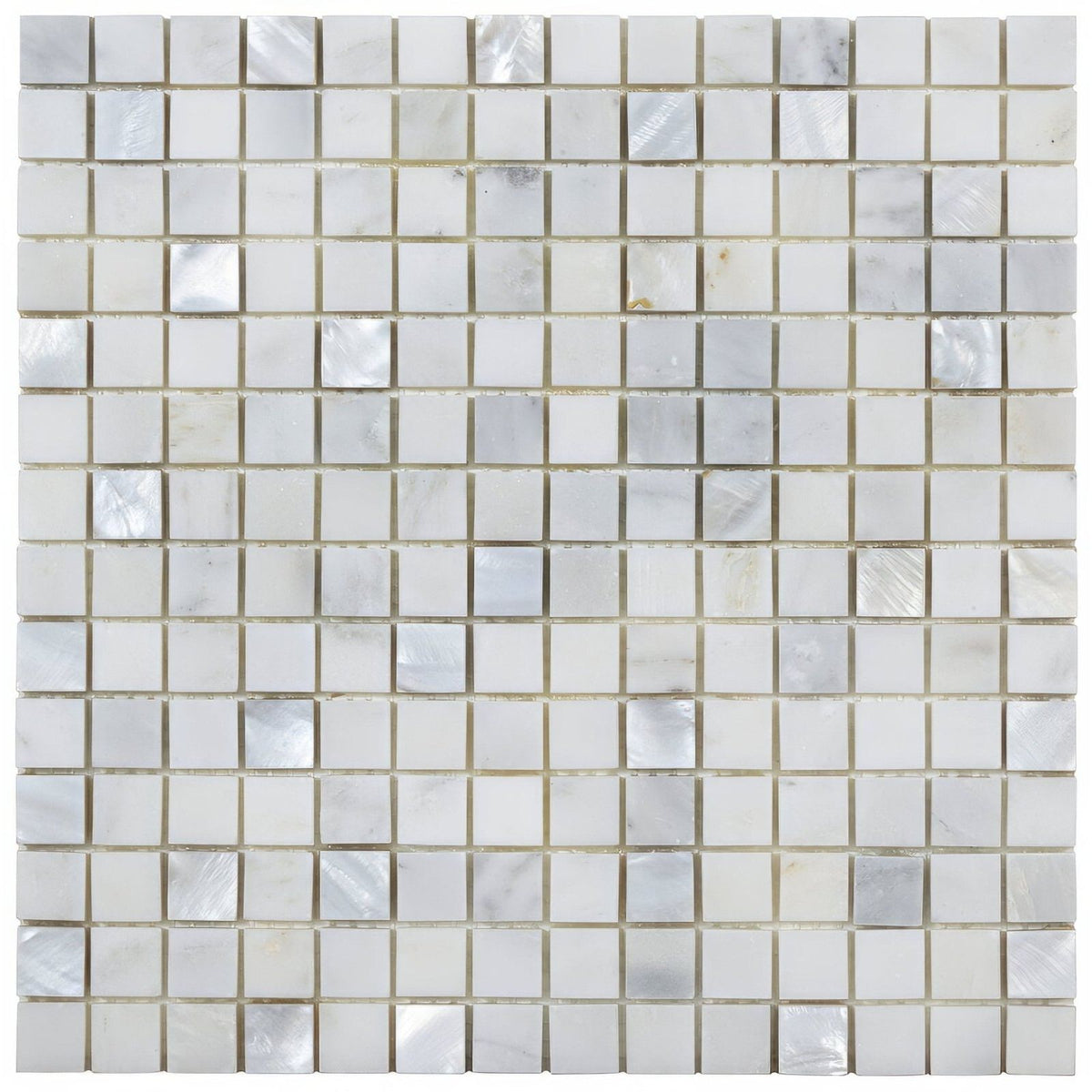 White Marble & Mother of Pearl Mosaic 2 x 2cm