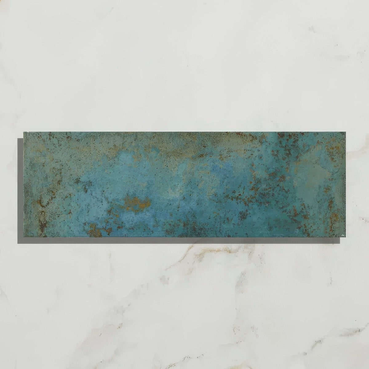 Rectangular ceramic tile wightwick ceramic emerald with textured patina finish in shades of teal and green