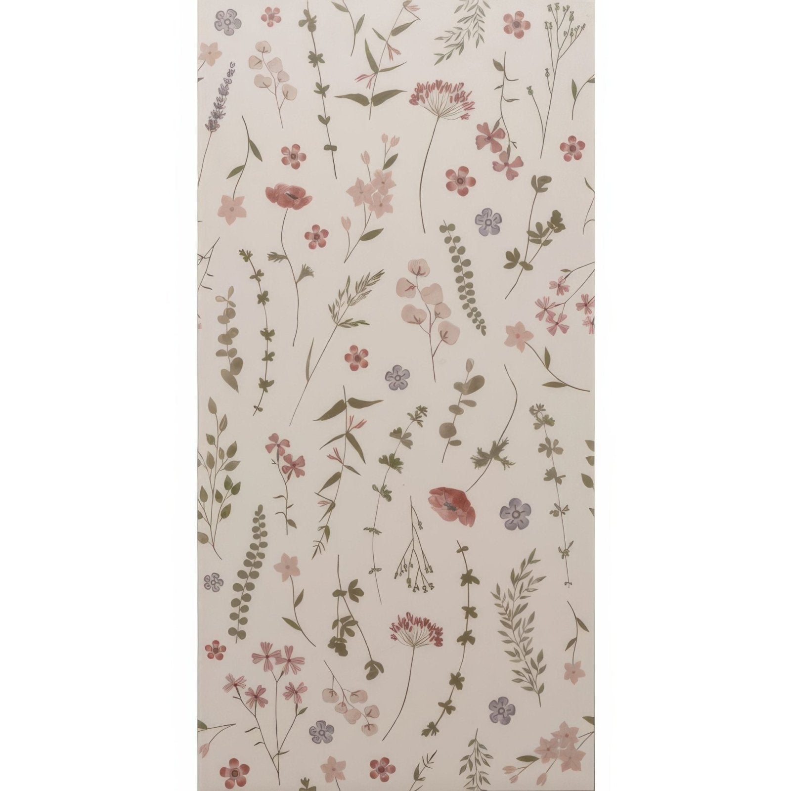 A delicate cream-colored wallpaper wildflower rose 60x30cm with soft pink muted red and grayish-green wildflowers pattern