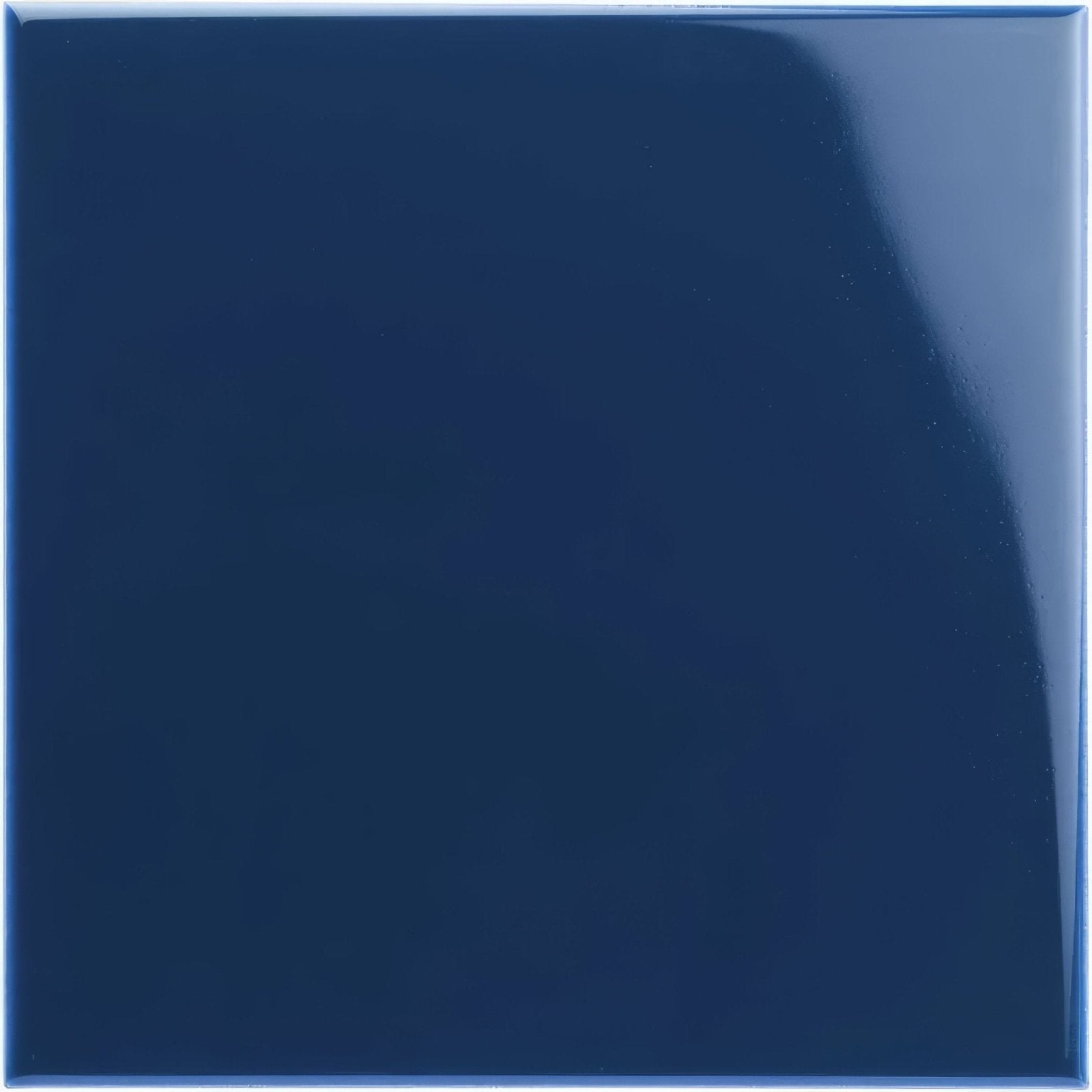 A glossy navy blue ceramic field tile named windsor blue with a smooth reflective surface for wall or floor use