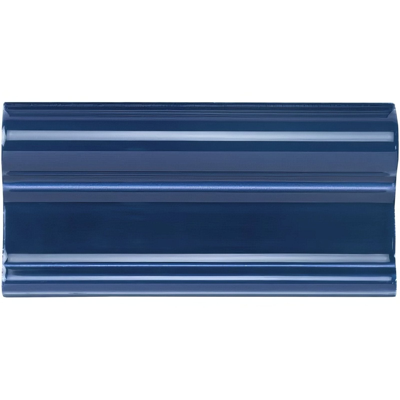 Deep blue glossy ceramic tile with a classic ridged profile in windsor blue victoria moulding design