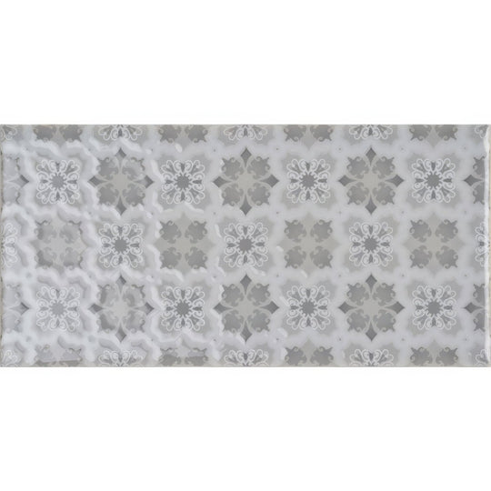 Gray and white patterned ceramic tile with ornate floral motifs from wisley on dunwich collection