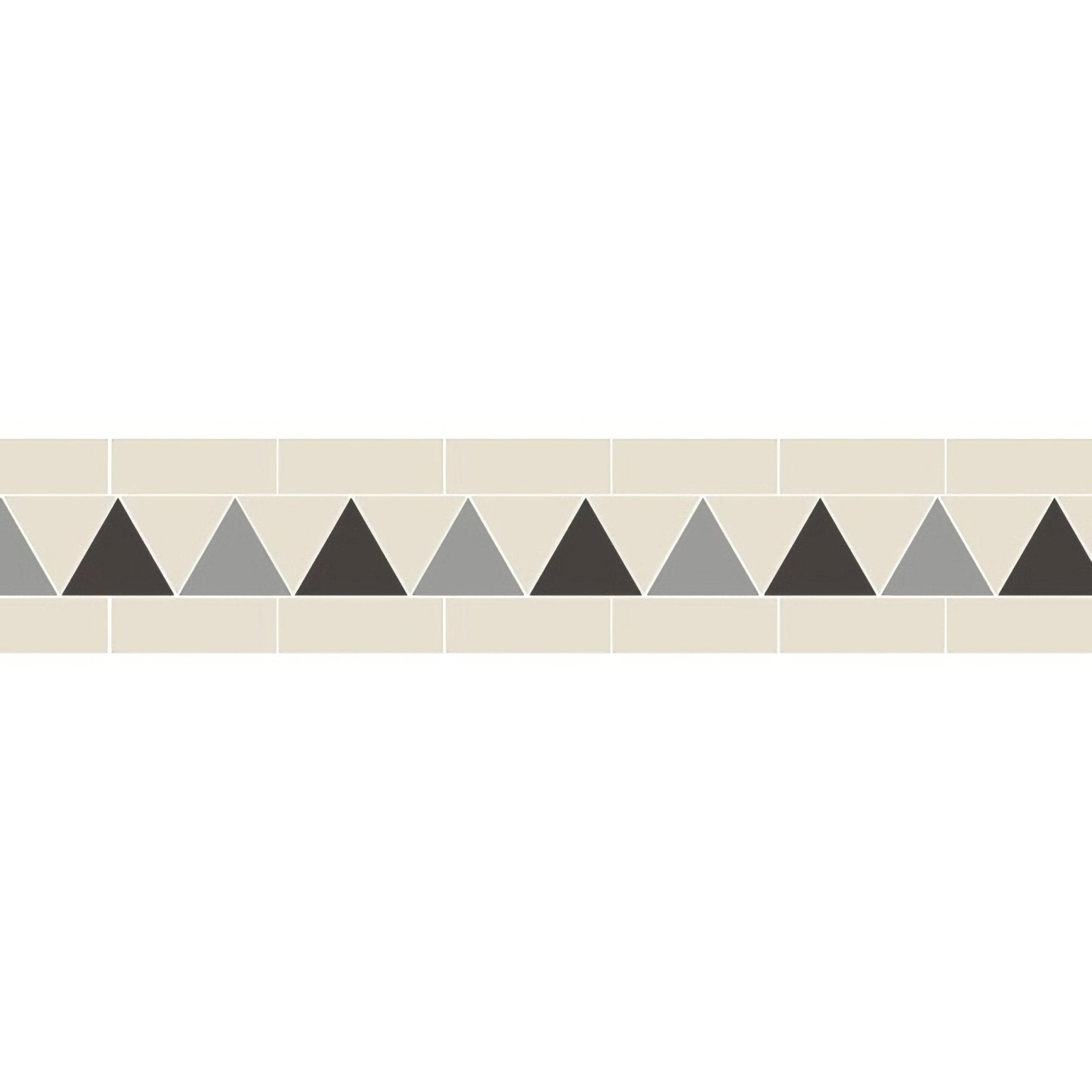 Beige and gray triangular mosaic tile border in woolf grey black and dover white for decorative wall design