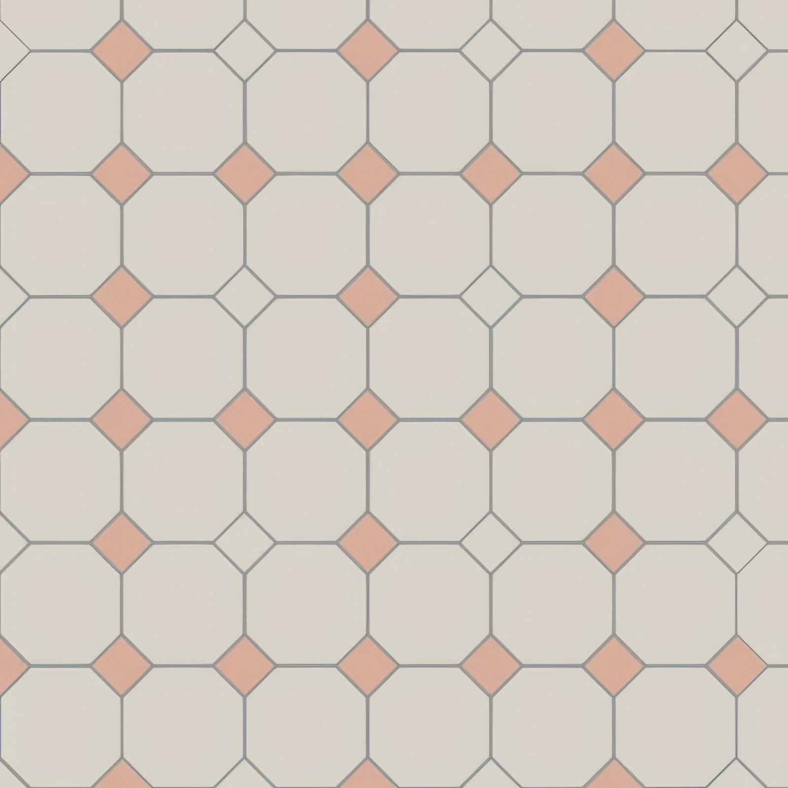 Beige and blush pink diamond-patterned vintage-style ceramic floor tile york carnation pink and dover white