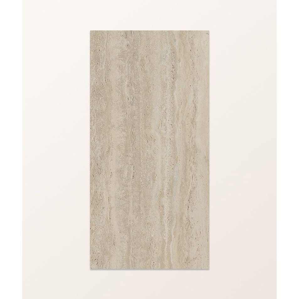Beige stone-effect rectangular zahara porcelain matt tile with subtle vertical veining and textured surface