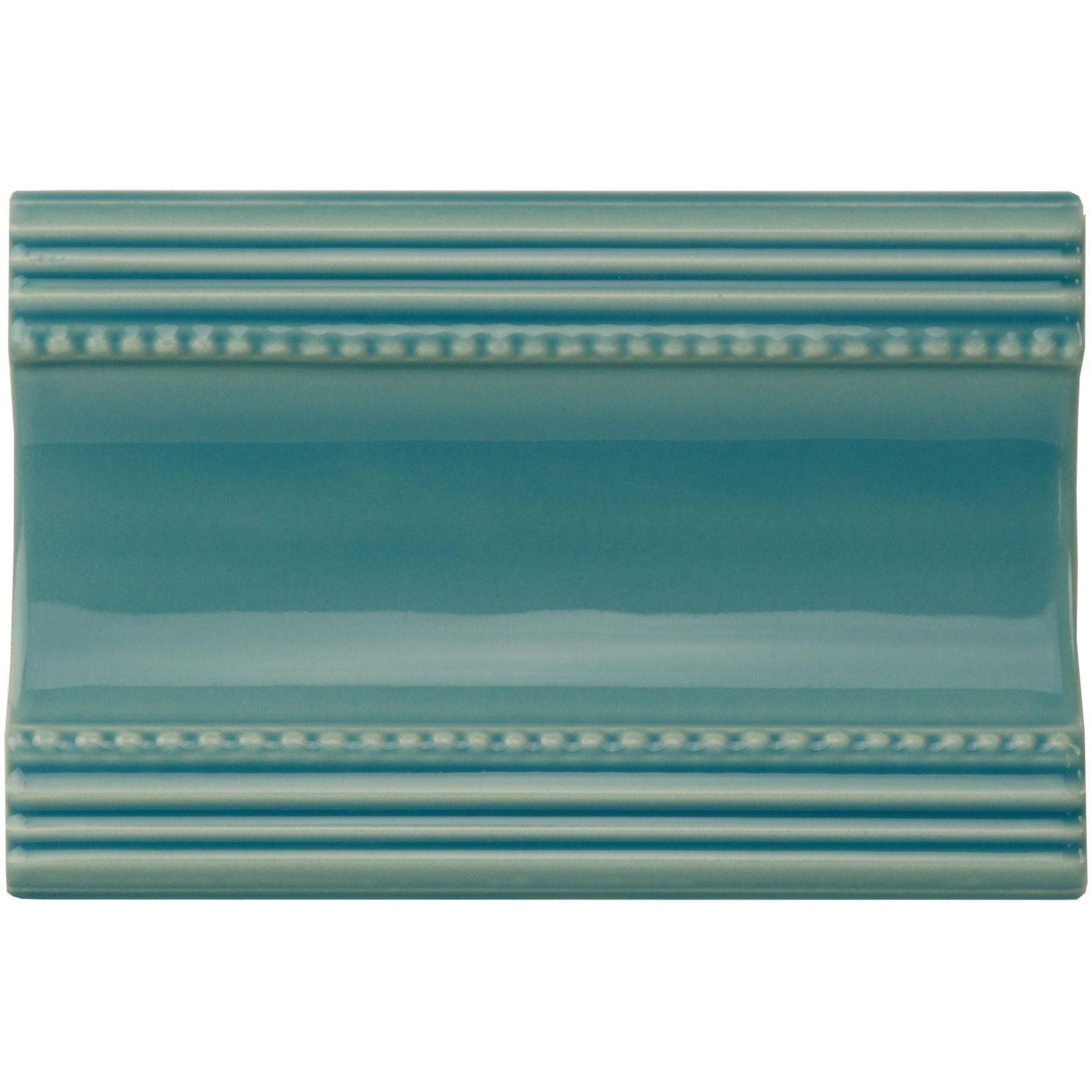 Aqua source plain cornice rectangular glossy teal ceramic tile with decorative beaded and ribbed border design
