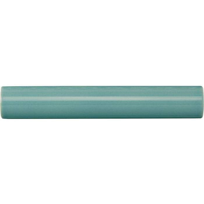 Aqua Source Sigma moulding sleek matte teal cylindrical ceramic tile with a subtle horizontal white stripe
