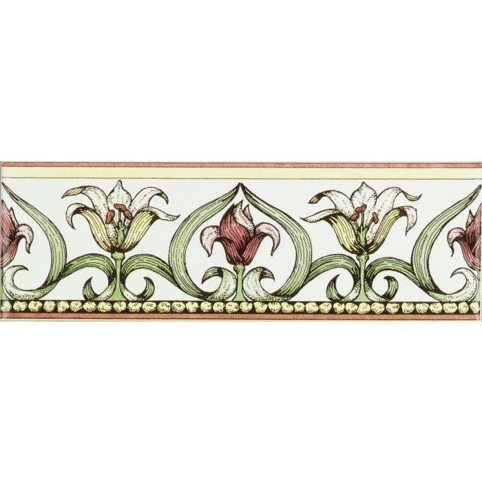 Art Nouveau Lily Green Classical Decorative Border on Brilliant White