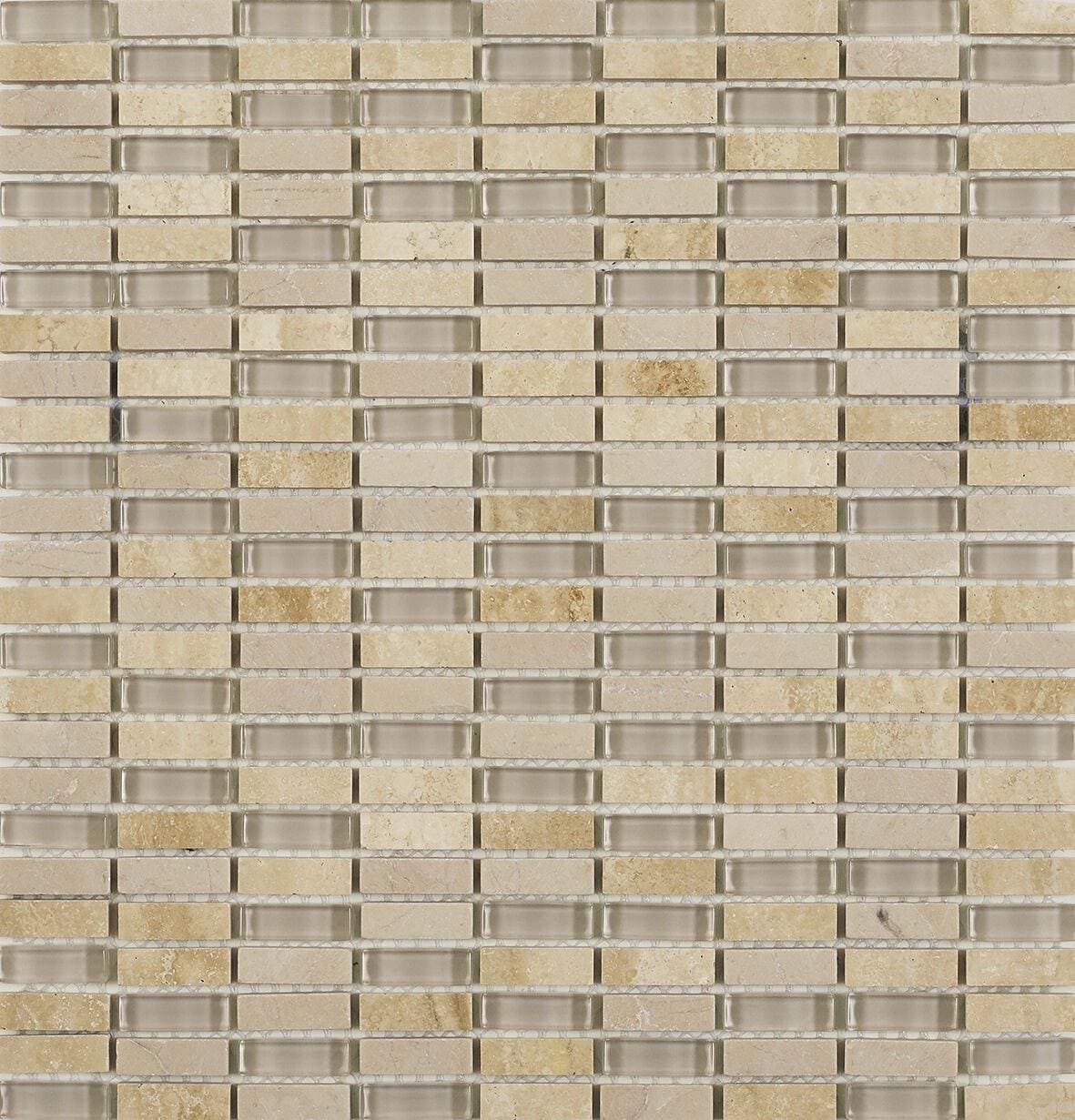 Beige Glass & Stone Mix Linear Mosaic