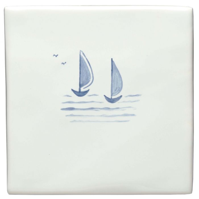 Black Barks of Bristol Delft Boats hand-painted blue Delft tile with sailboats and birds on water