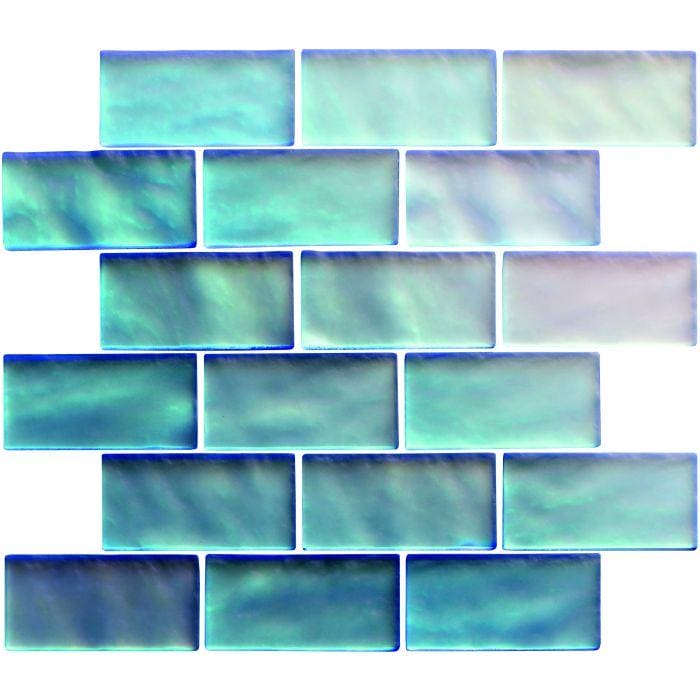Blue frost mosaic radiance iridescent teal and blue glass tiles with swirling marbled pattern for decorative use