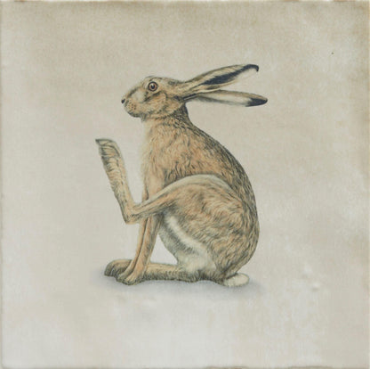Ca’ Pietra Tiles - Ceramic On Guard 12.5 x 12.5cm Wiltshire Hares By Joanna May