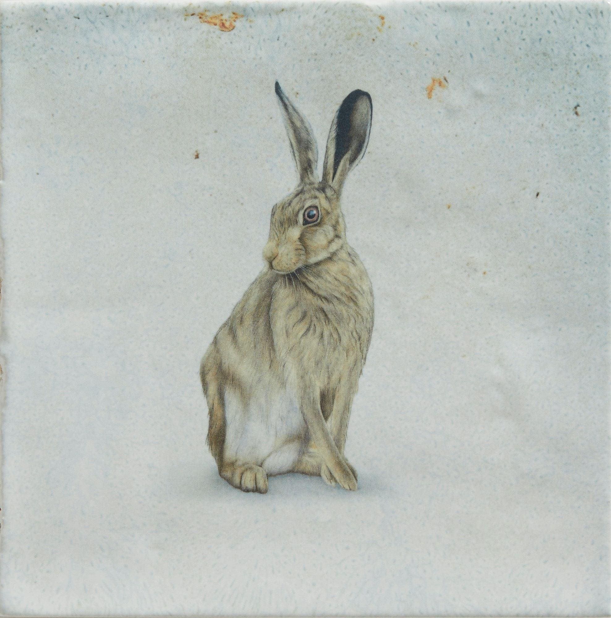 Ca’ Pietra Tiles - Ceramic Resting Hare 12.5 x 12.5cm Wiltshire Hares By Joanna May
