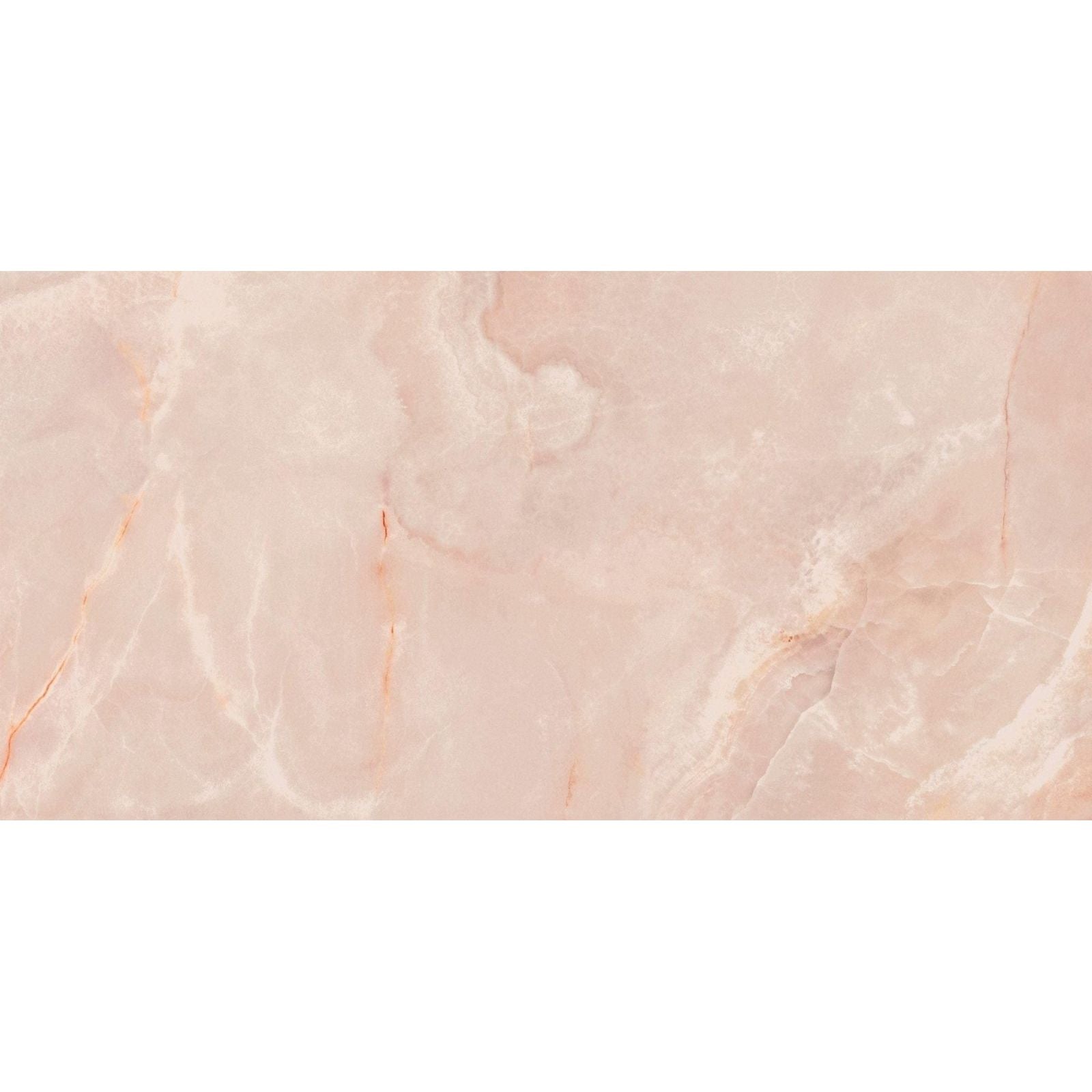 A rectangular pink marble porcelain tile with subtle veining and a smooth polished surface california porcelain rose