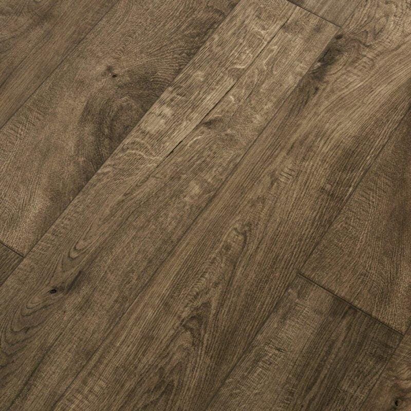 Dark brown canaiolo rovere hardwood flooring with natural wood grain pattern and subtle knots