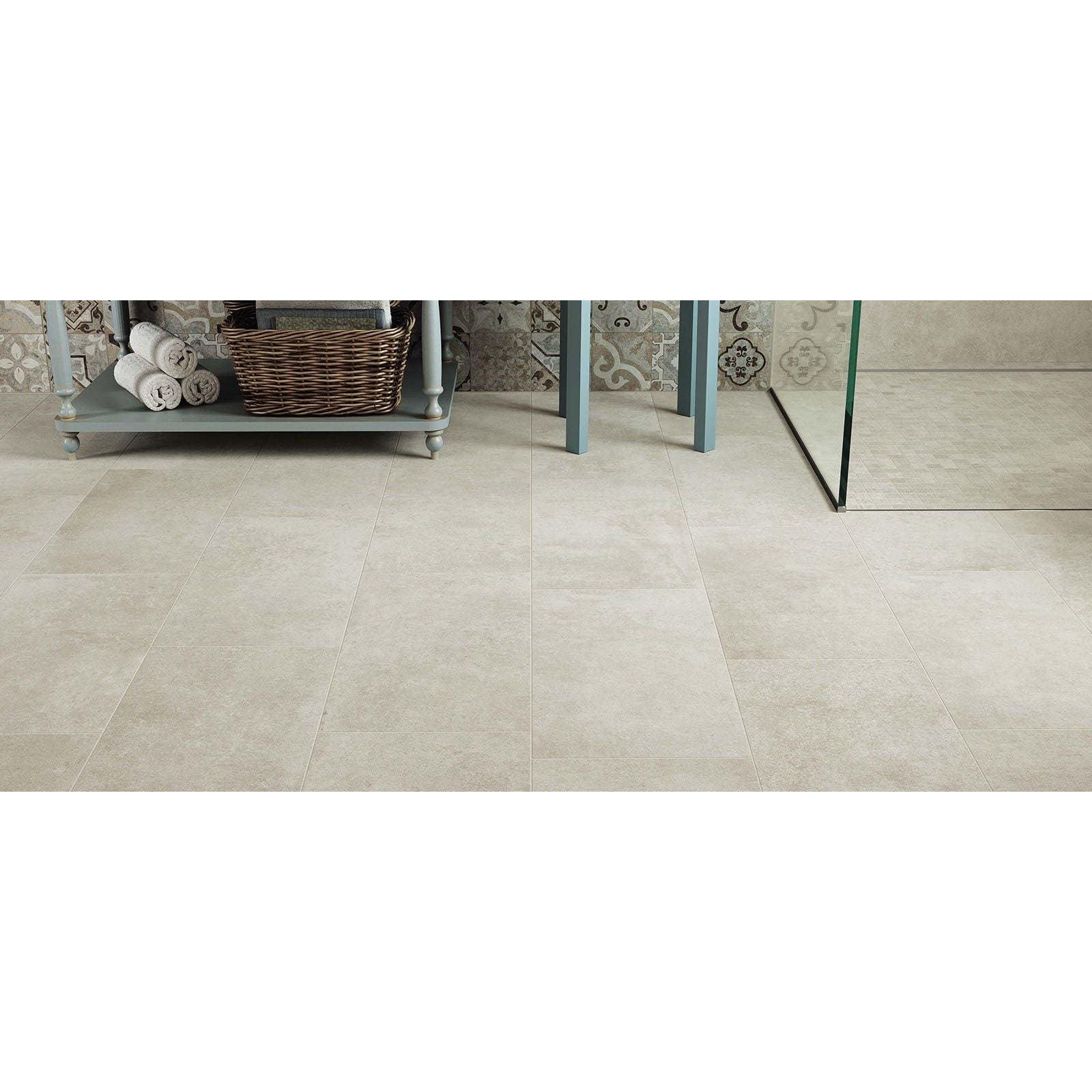 Beige rectangular ceramic floor tiles with subtle matte finish codec white matt 60 x 60cm