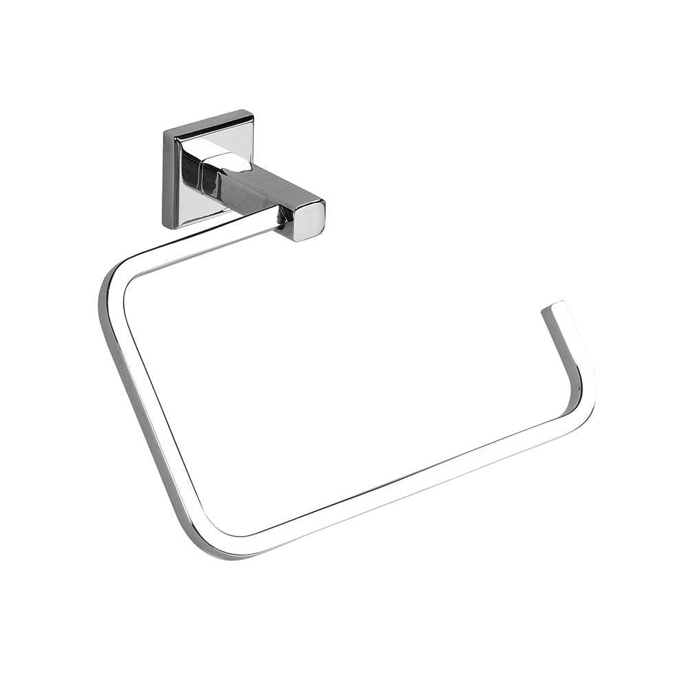 Chrome-finished rectangular toilet paper holder in sleek modern design featured in Colorado towel ring chrome collection