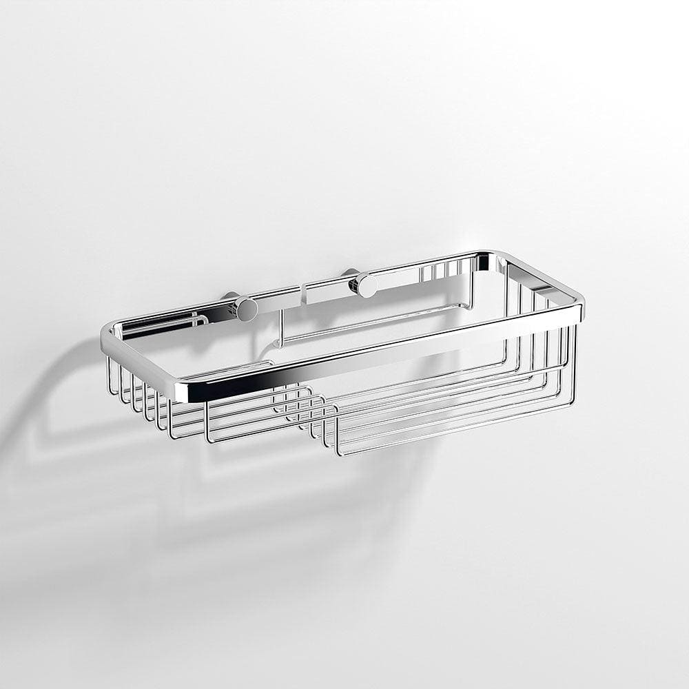 Combined shower basket chrome finished metal wire shower caddy with rectangular open grid design for bathroom storage