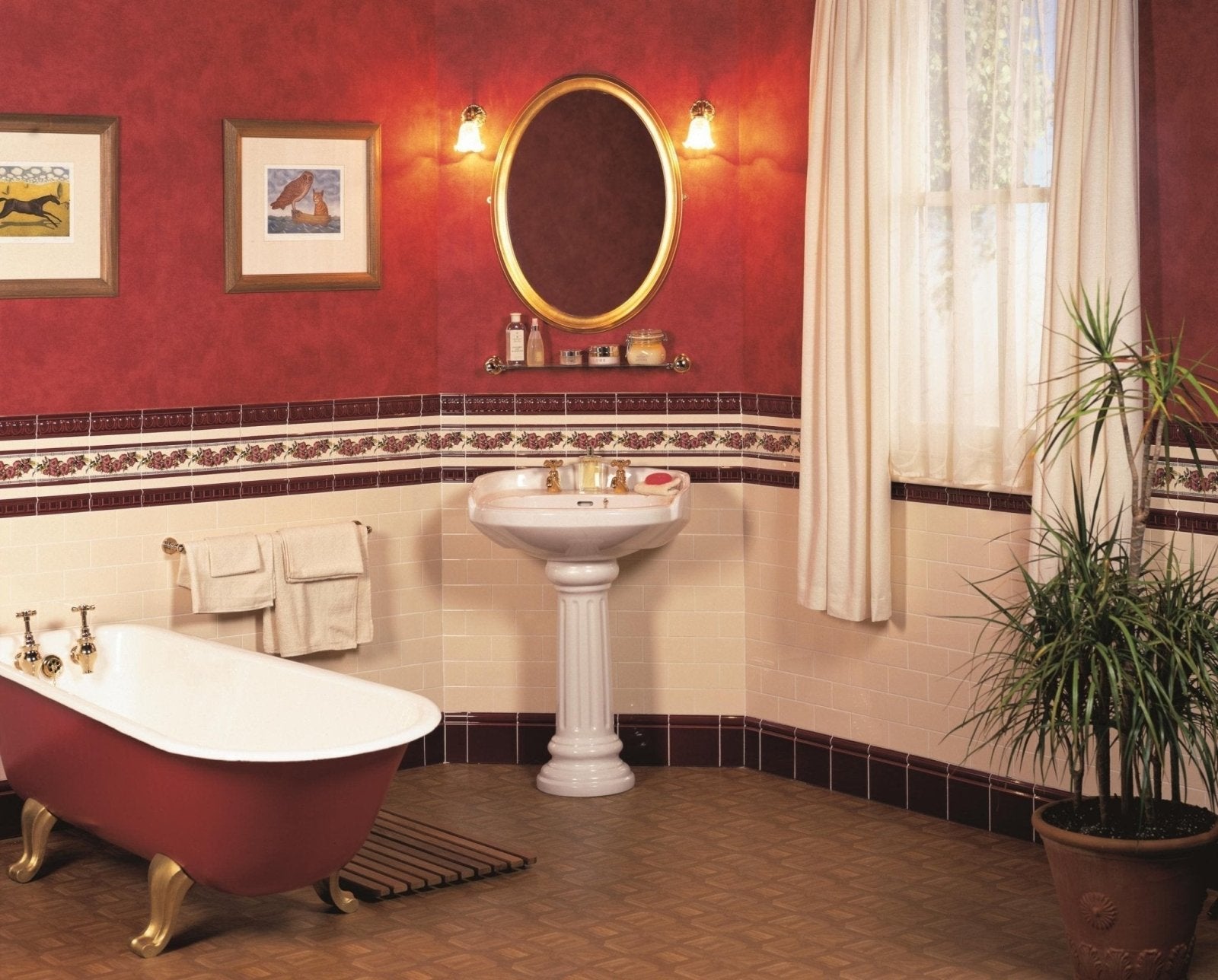 Corded Poppies Red Classical Decorative Border on Brilliant White