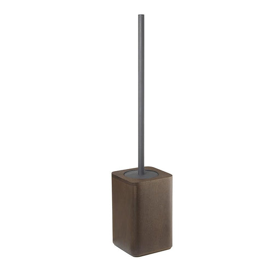 Modern matte gray dafne toilet brush with sleek square dark bamboo base for bathroom cleaning