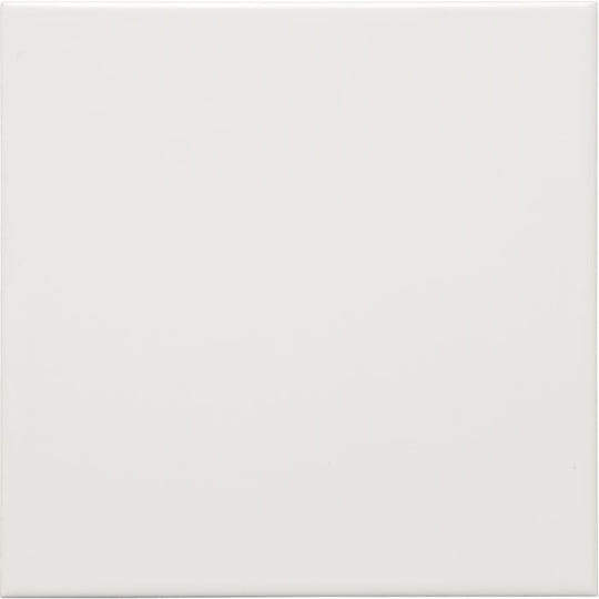 A smooth glossy white ceramic daisy satin field tile with subtle sheen and faint surface imperfections