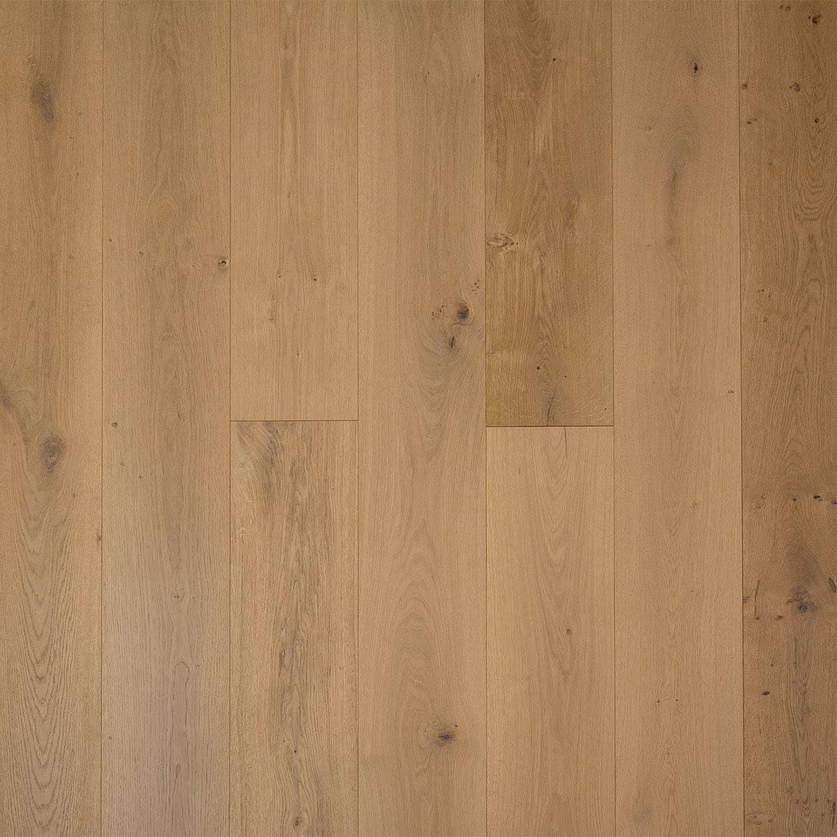 Light oak-colored hardwood flooring DC203 white smoked oak with natural wood grain and subtle knots