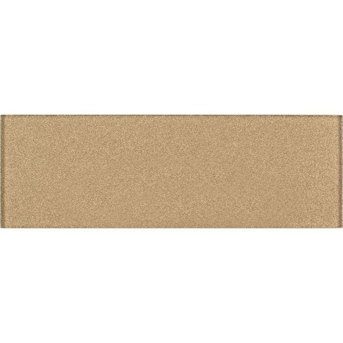 A gold-colored rectangular Delphinus Constellation Glass tile with textured matte finish measuring 300 x 100mm