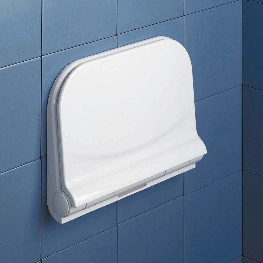 White plastic wall-mounted foldable toilet seat with rounded edges and sleek minimalist design dino shower seat white