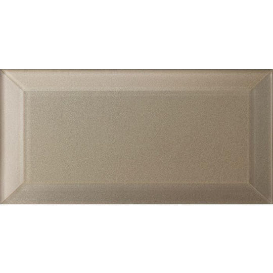 Dionysus Metallic Glass Bevel 200 x 100mm beige metallic glass bevel tile with a textured surface