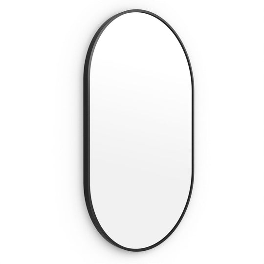 Black oval docklands capsule mirror with sleek minimalist frame ideal for modern home decor and wall mounting