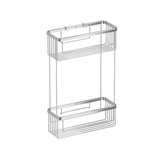 Double rectangular shower basket chrome finished double-tier wire caddy with sleek minimalist design for bathroom organization