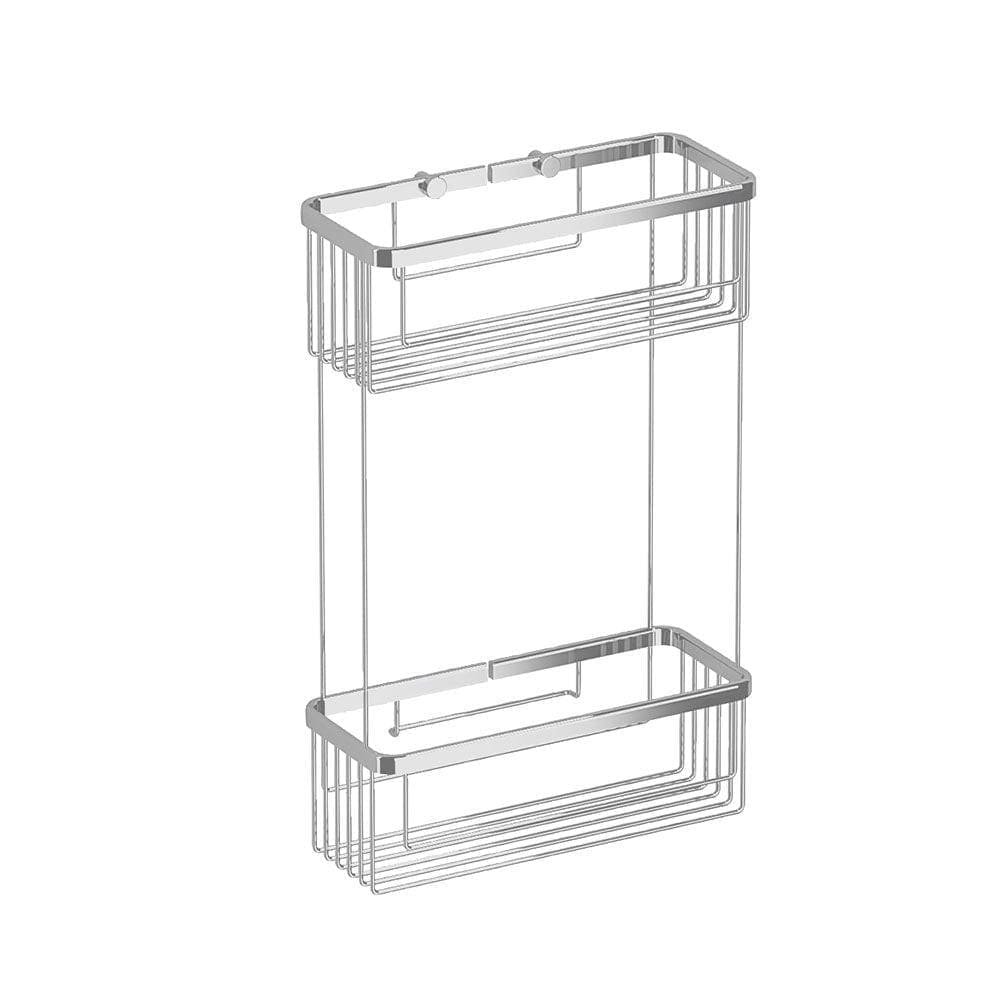 Double rectangular shower basket chrome finished double-tier wire caddy with sleek minimalist design for bathroom organization